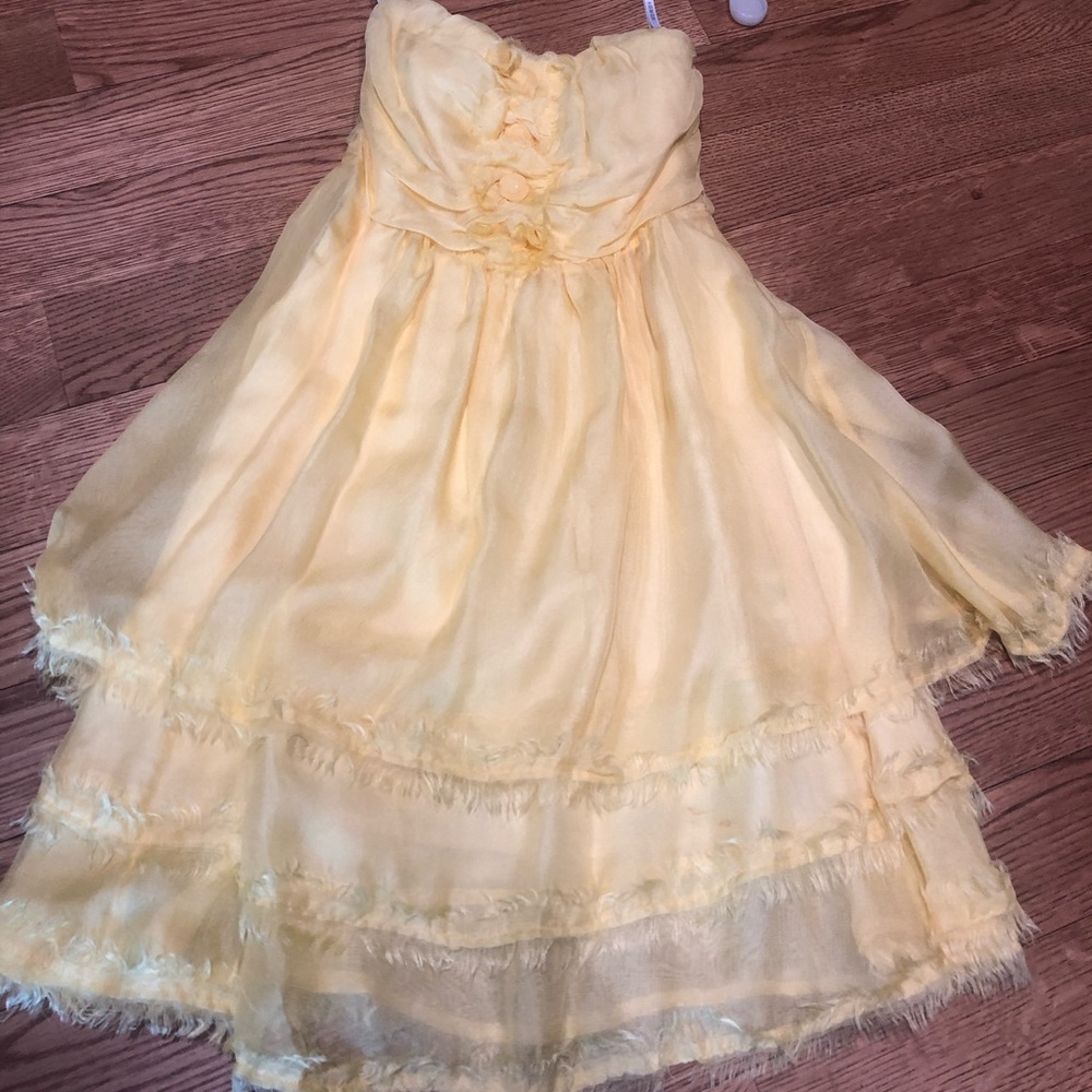 Yellow strapless mini dress